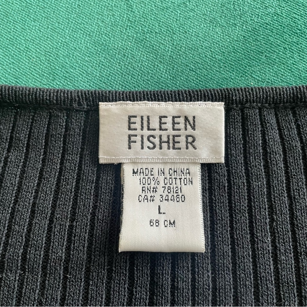 Eileen Fisher Black System 100% Cotton Ribbed V-Neck Button Front Cardigan Sz L - Picture 6 of 7